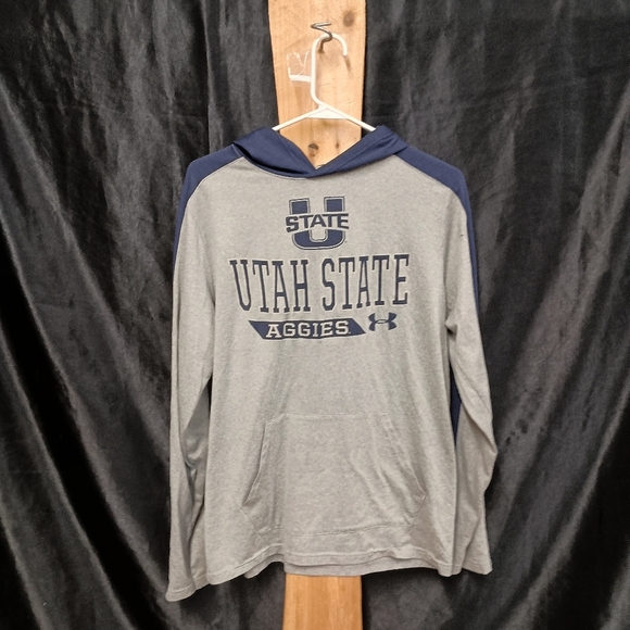 Grey under armor Long sleeve Utah State University pull over hoodie size medium - Picture 8 of 11